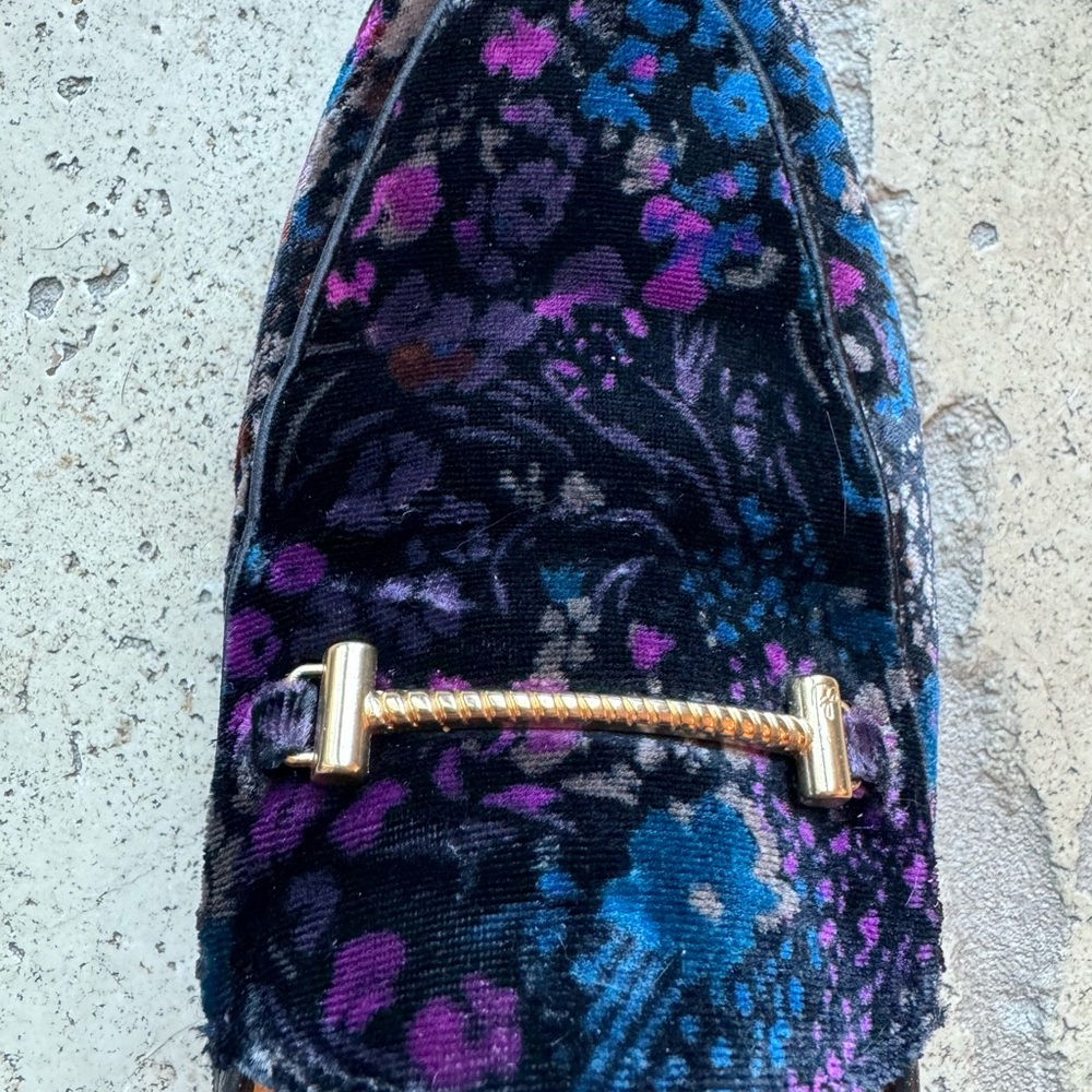 Sam Edelman Floral Velvet Loafers - Black, Blue, Purple